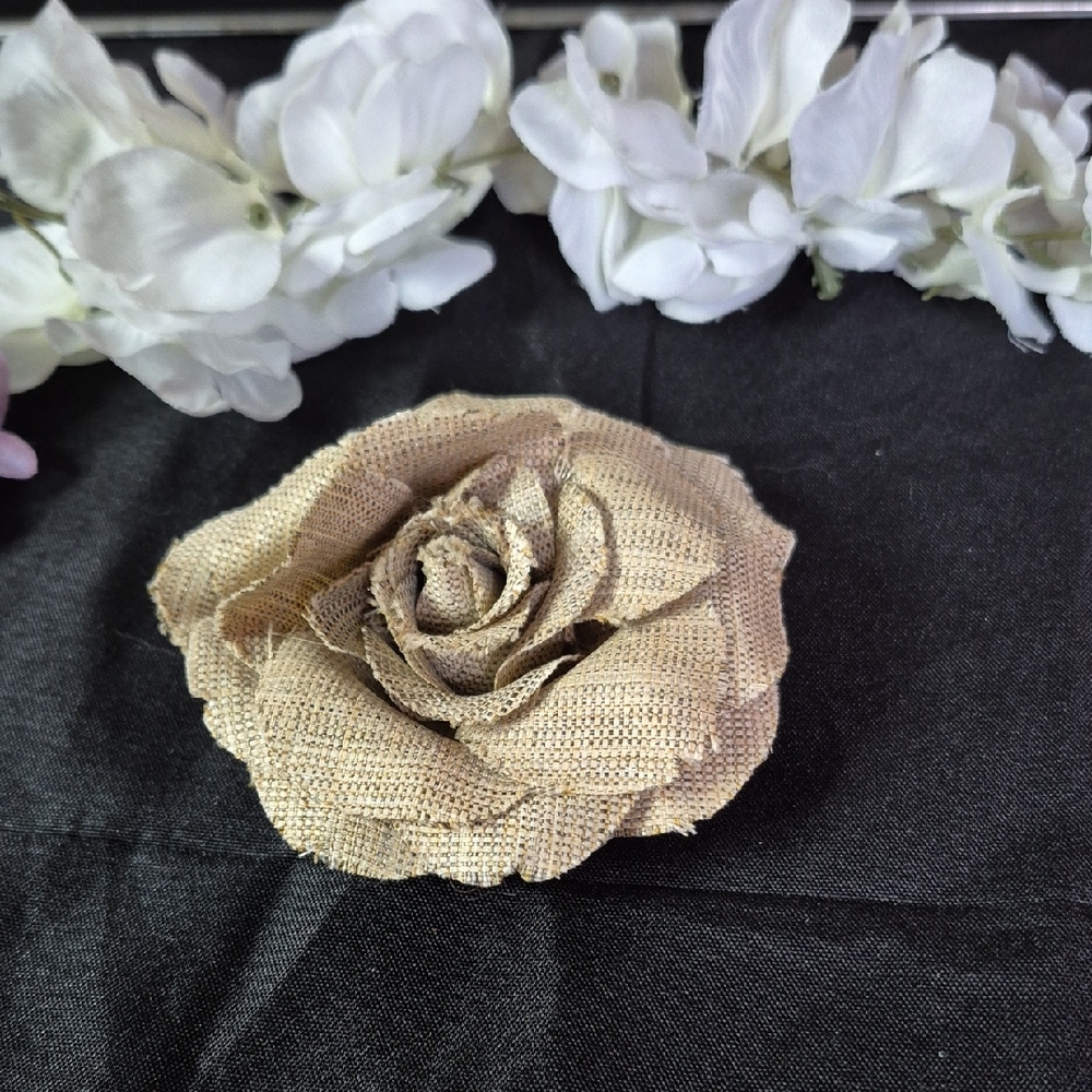 Fabric Rose Pin - Neutral Beige Bloom